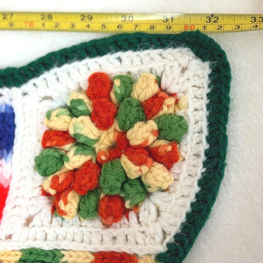 Handmade Crochet Granny Square Floral‎ Popcorn Stitch Afghan Blanket 32x51